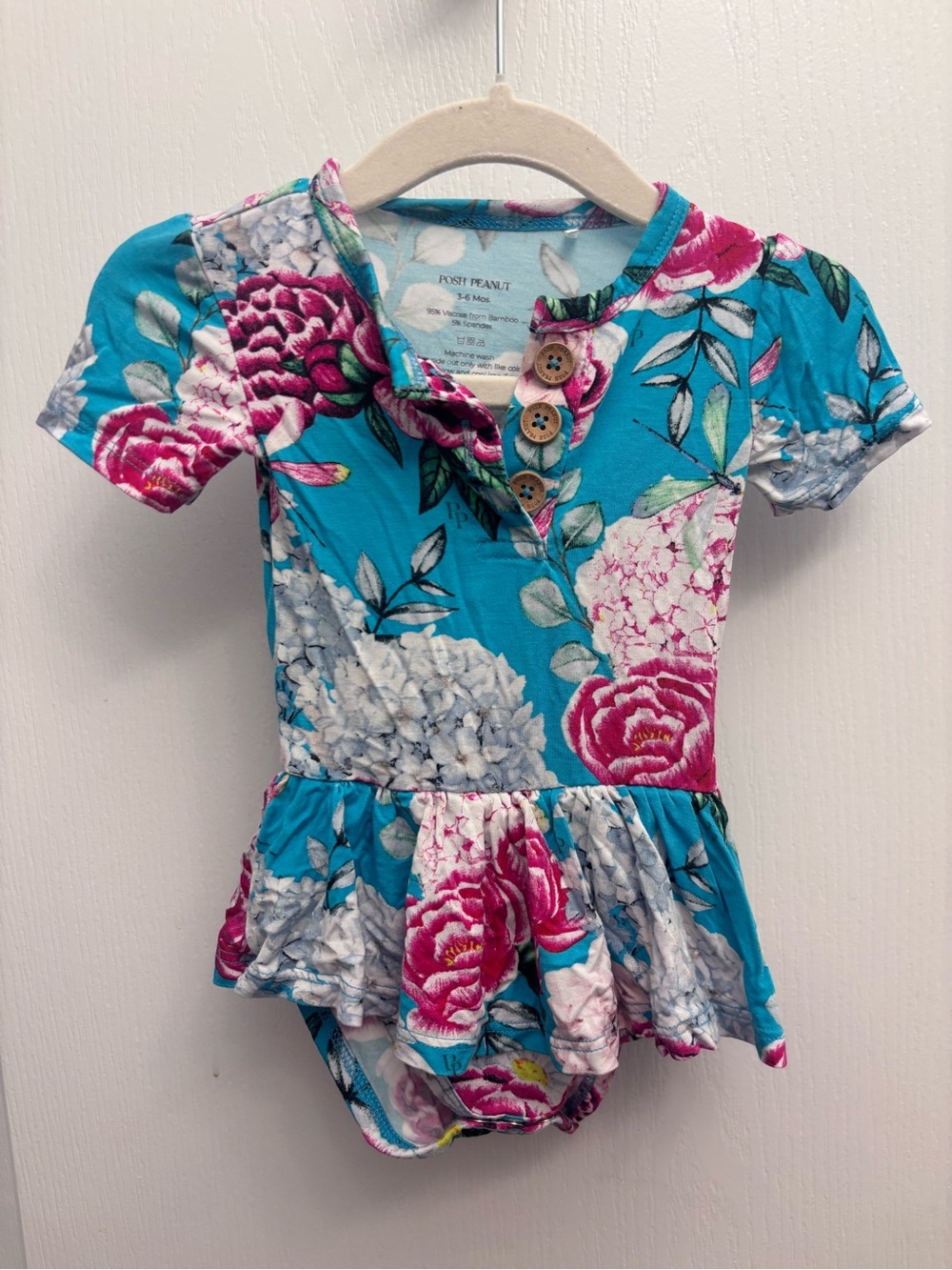 Posh Peanut Floral Bamboo Twirl Bodysuit Dress 3-6M